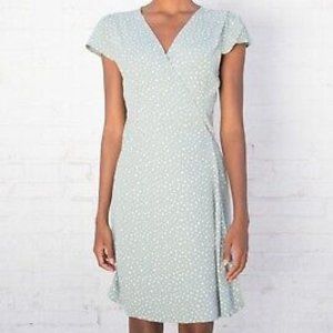 Brandy Melville Light Green/ White Floral Robbie Wrap Dress NWT
